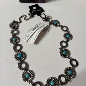 Art Class Silver Necklace with Turquoise Accents large 36” long new